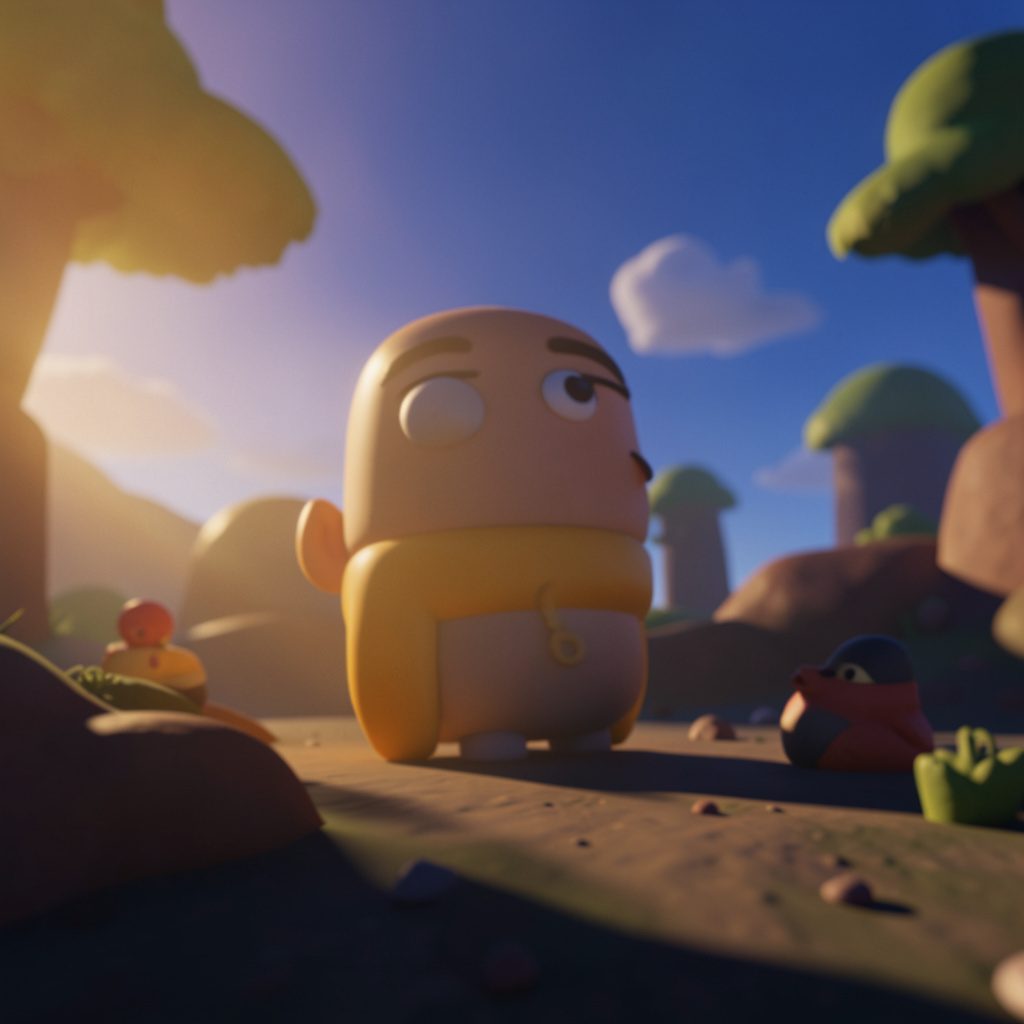 Stumble Guys gameplay scene with colorful characters racing through an obstacle course in bright daylight